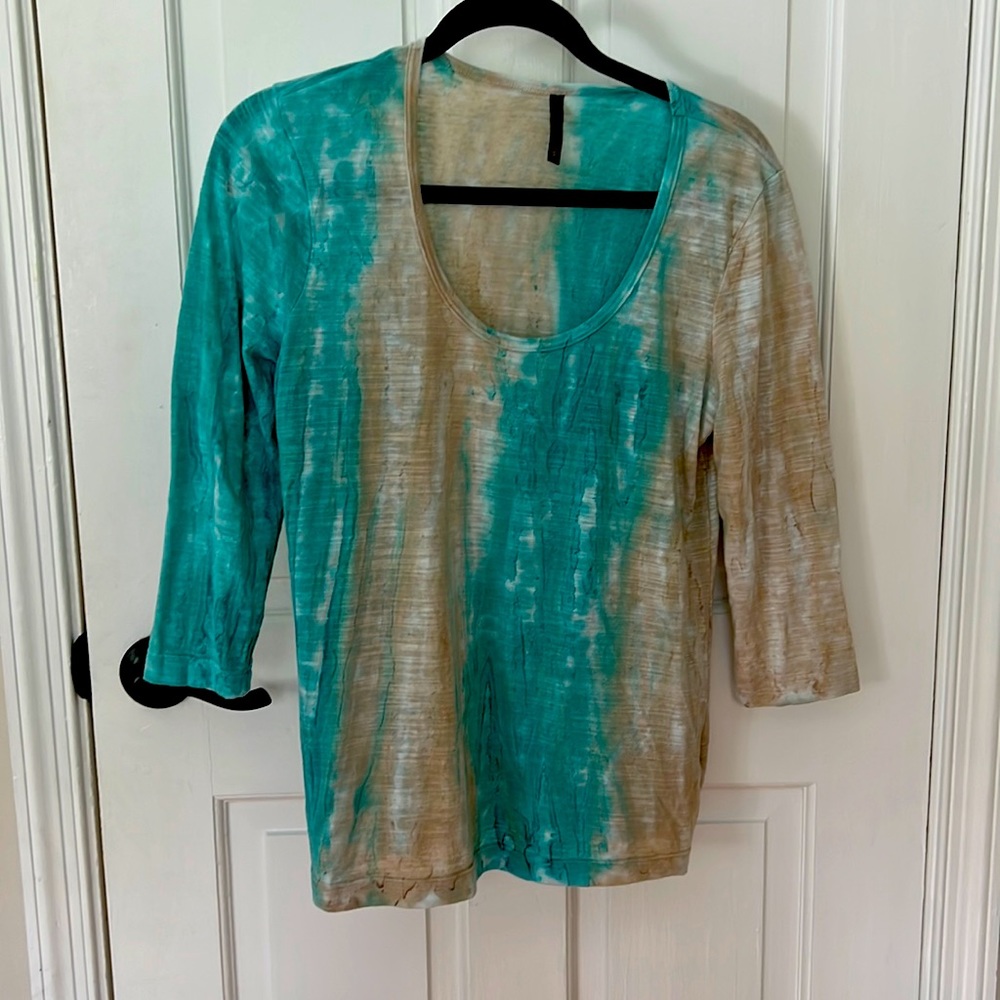 XCVI small aqua and tan tye dye tee.